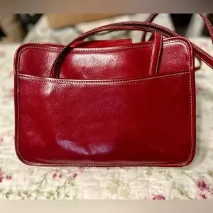 バッグ vintage leather red stitch shoulder bag Shoulder bag with crocodile print and logo Woman, Red